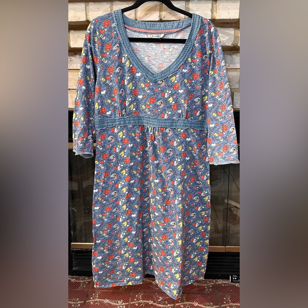 Boden Blue and Coral Patterned Top